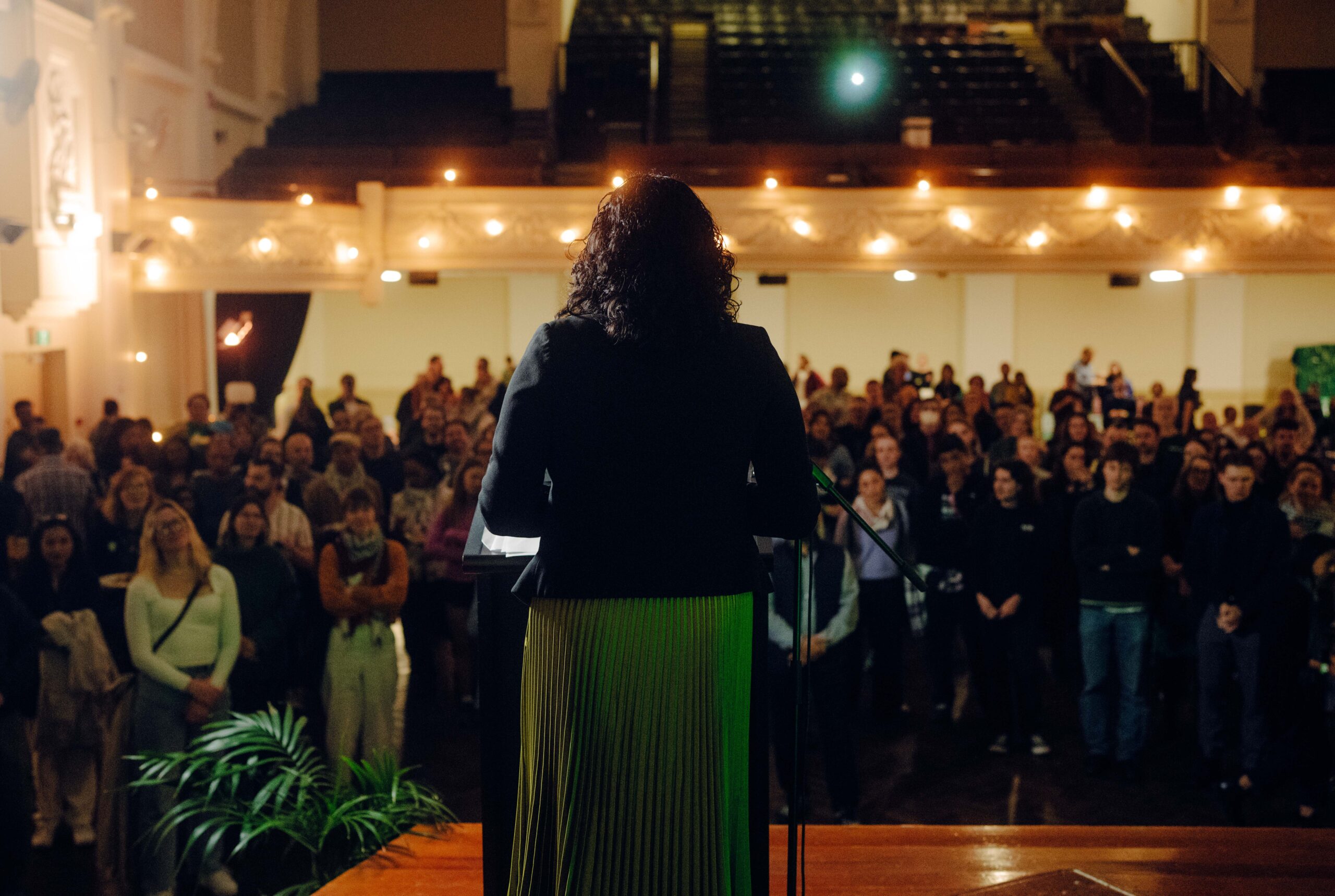 Samantha Ratnam campaign launch Coburg Town Hall with crowd.